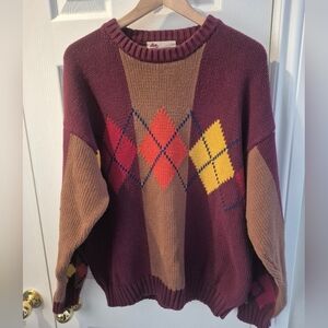 Vintage 100% Cotton XL North Country Sweater From Eatons Argyle Crew Neck